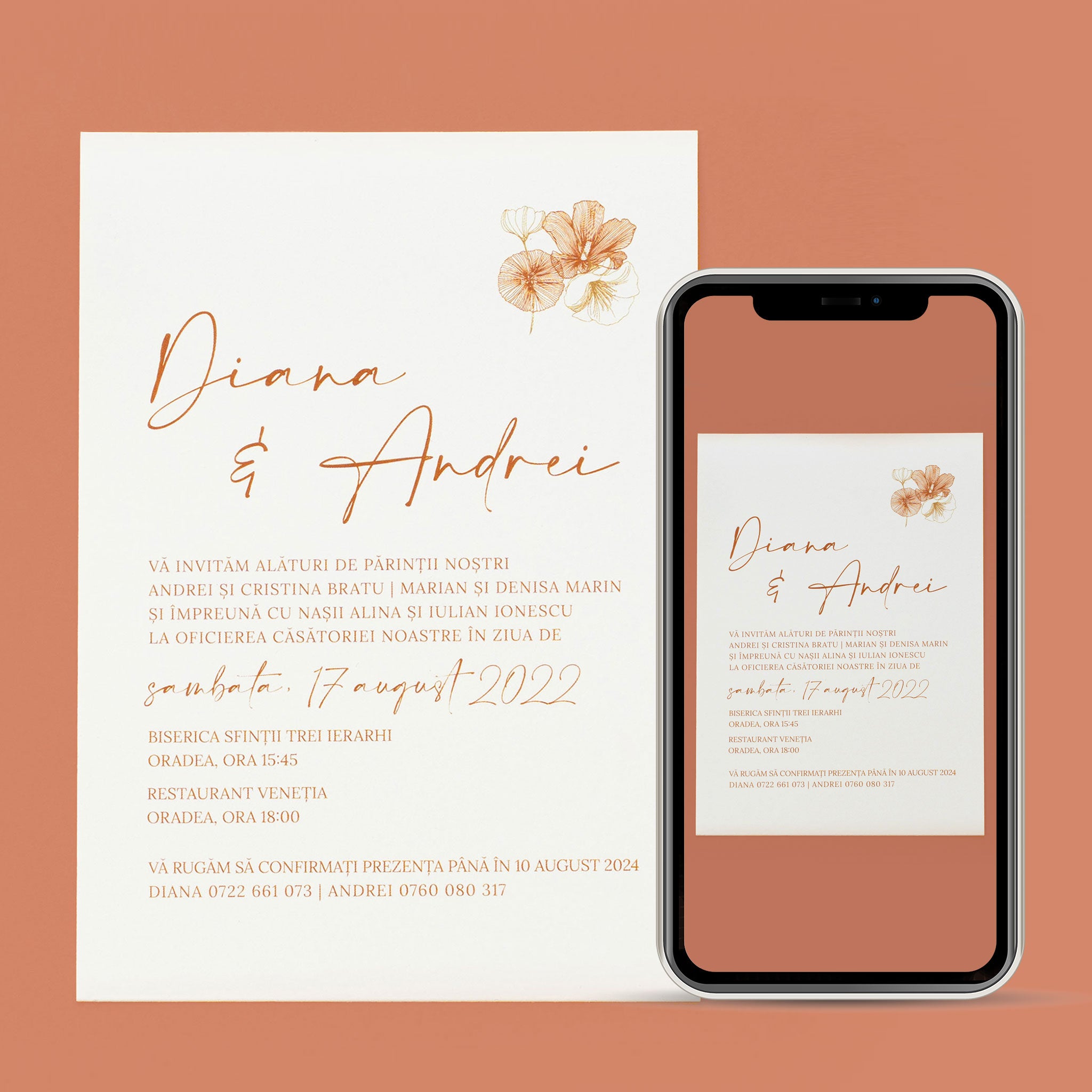 Folium aurantiaco, invitație nuntă, digital
