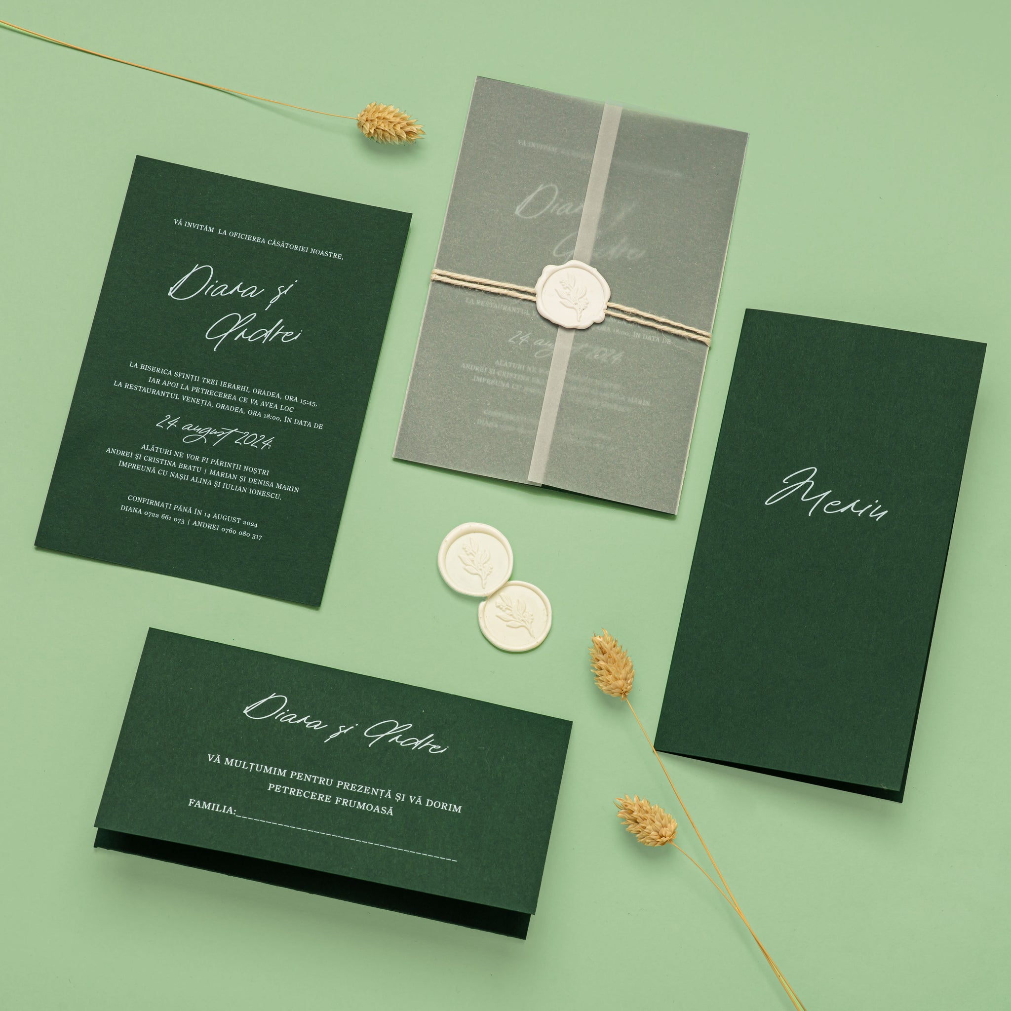 Sigillum viridis, invitație nuntă, handmade