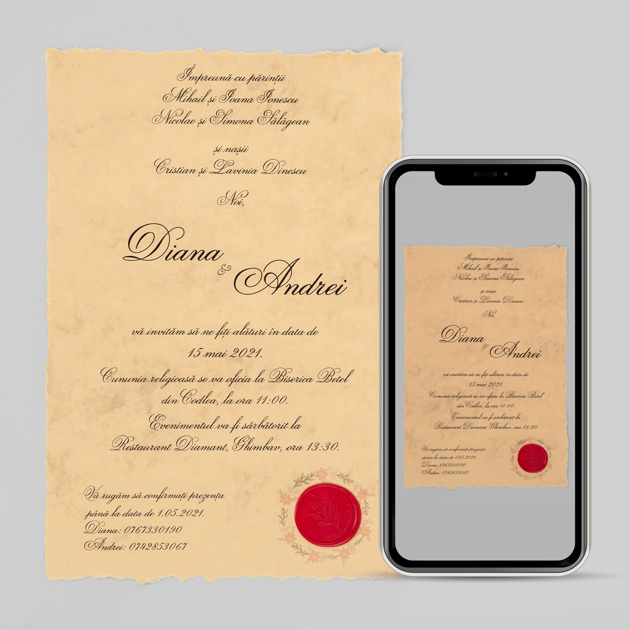 Pergameno rubrum, invitație nuntă, digital