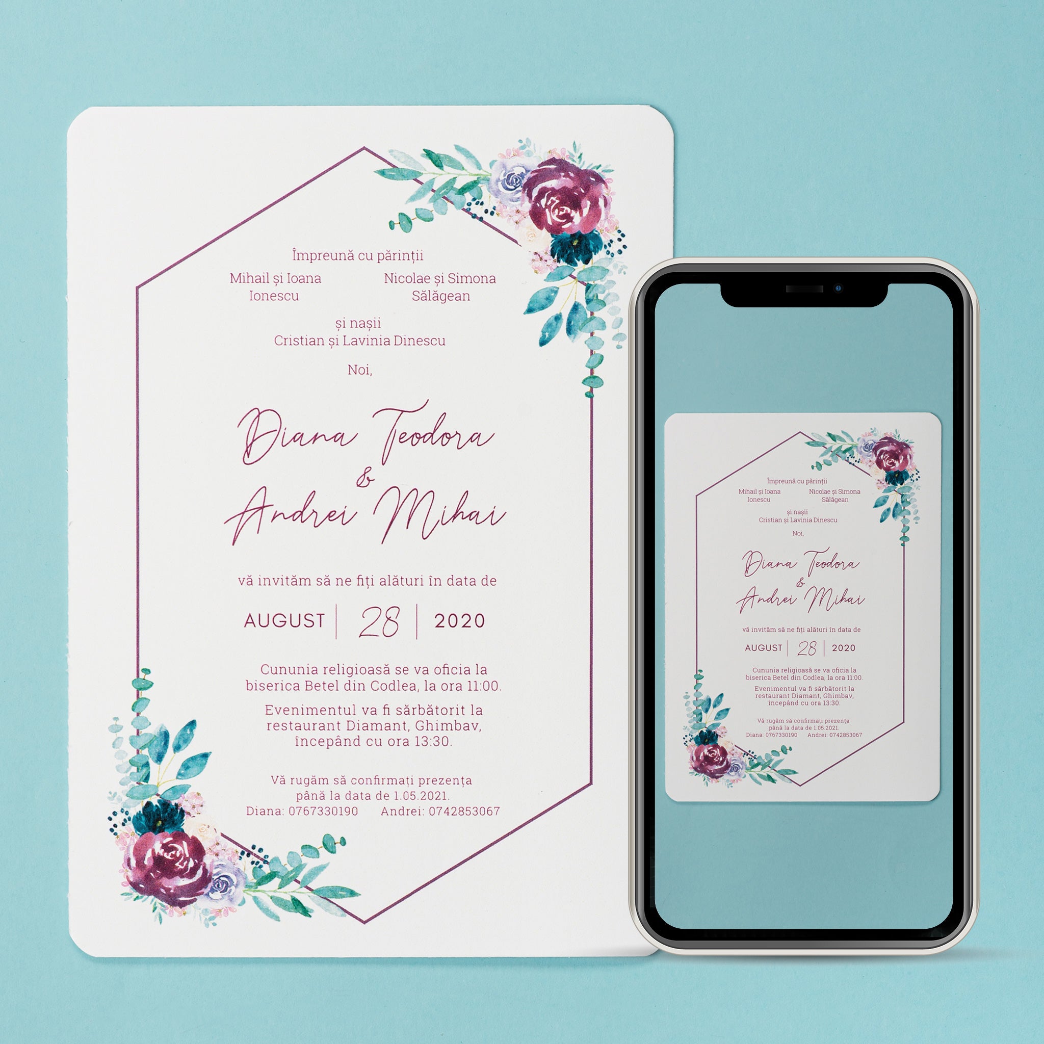 Classical burgundia, invitație nuntă, digital