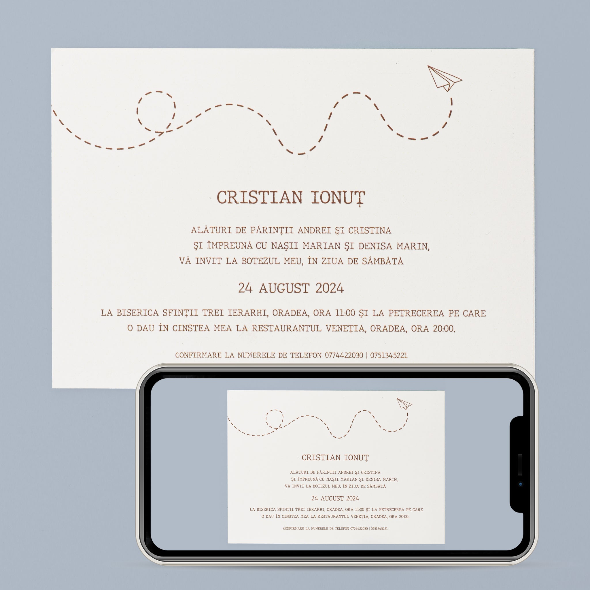 Infinitus stamp, invitație botez, fetiță/băiețel, digital