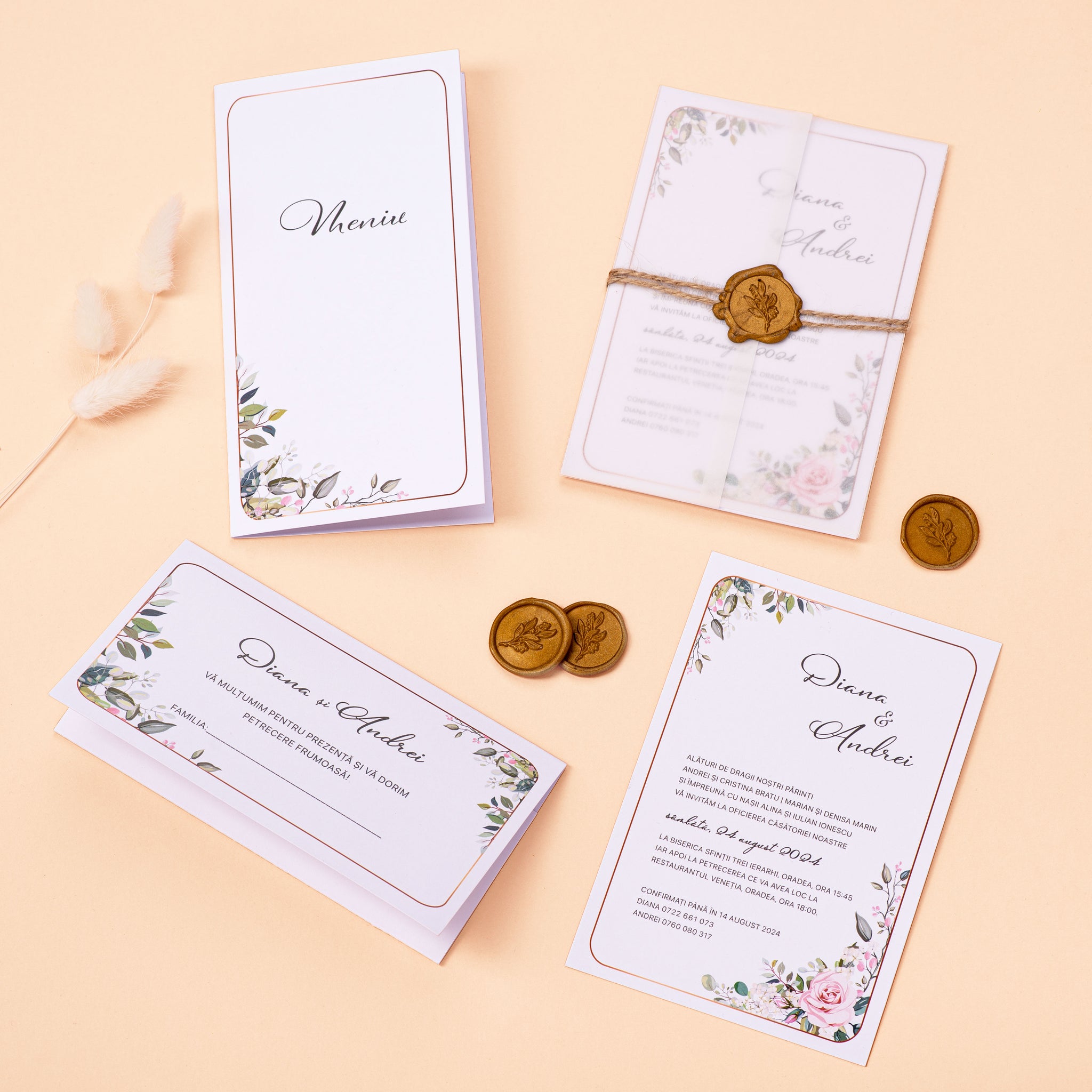 Sigillum floral, card nuntă, handmade