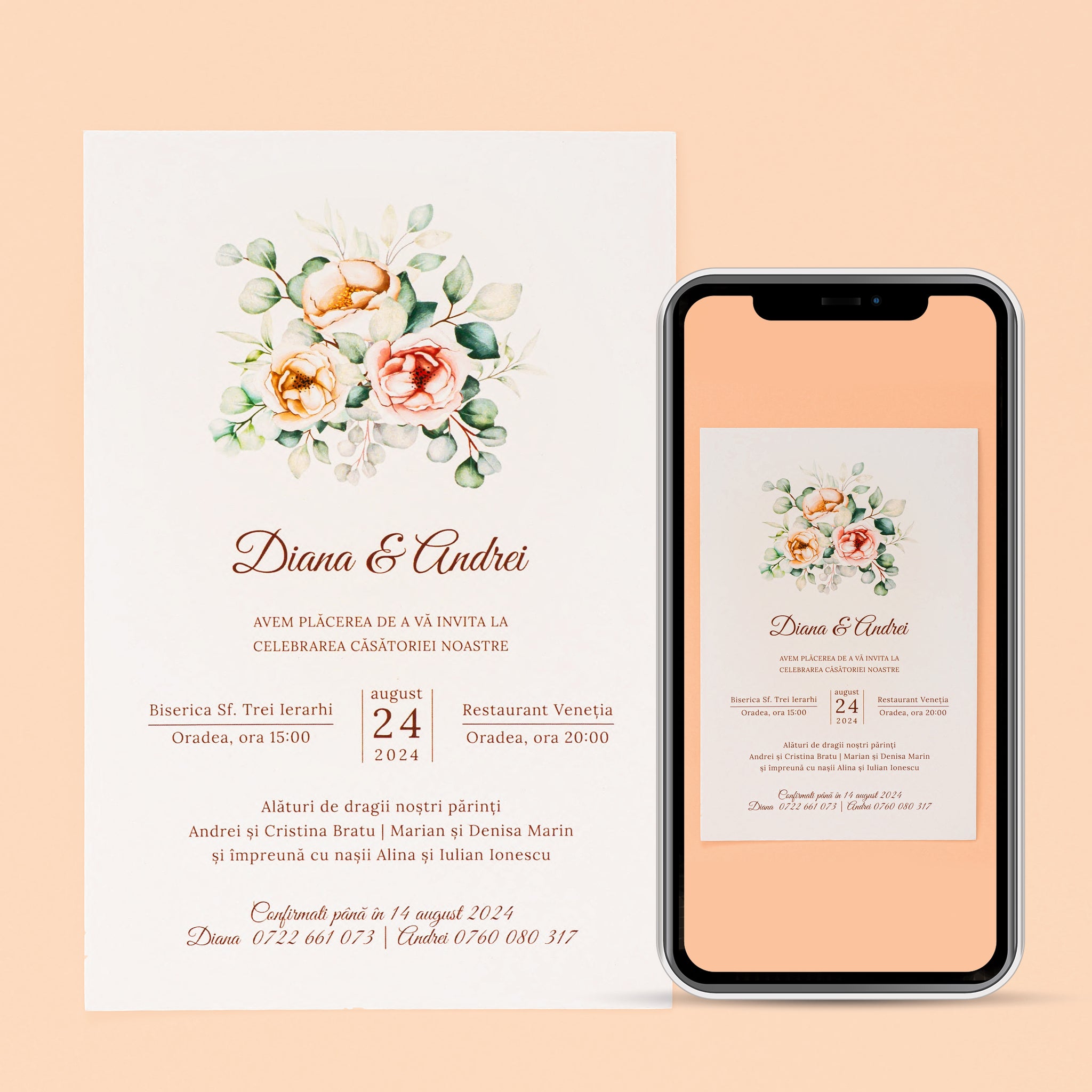 Sigillum rosa, invitație nuntă, digital