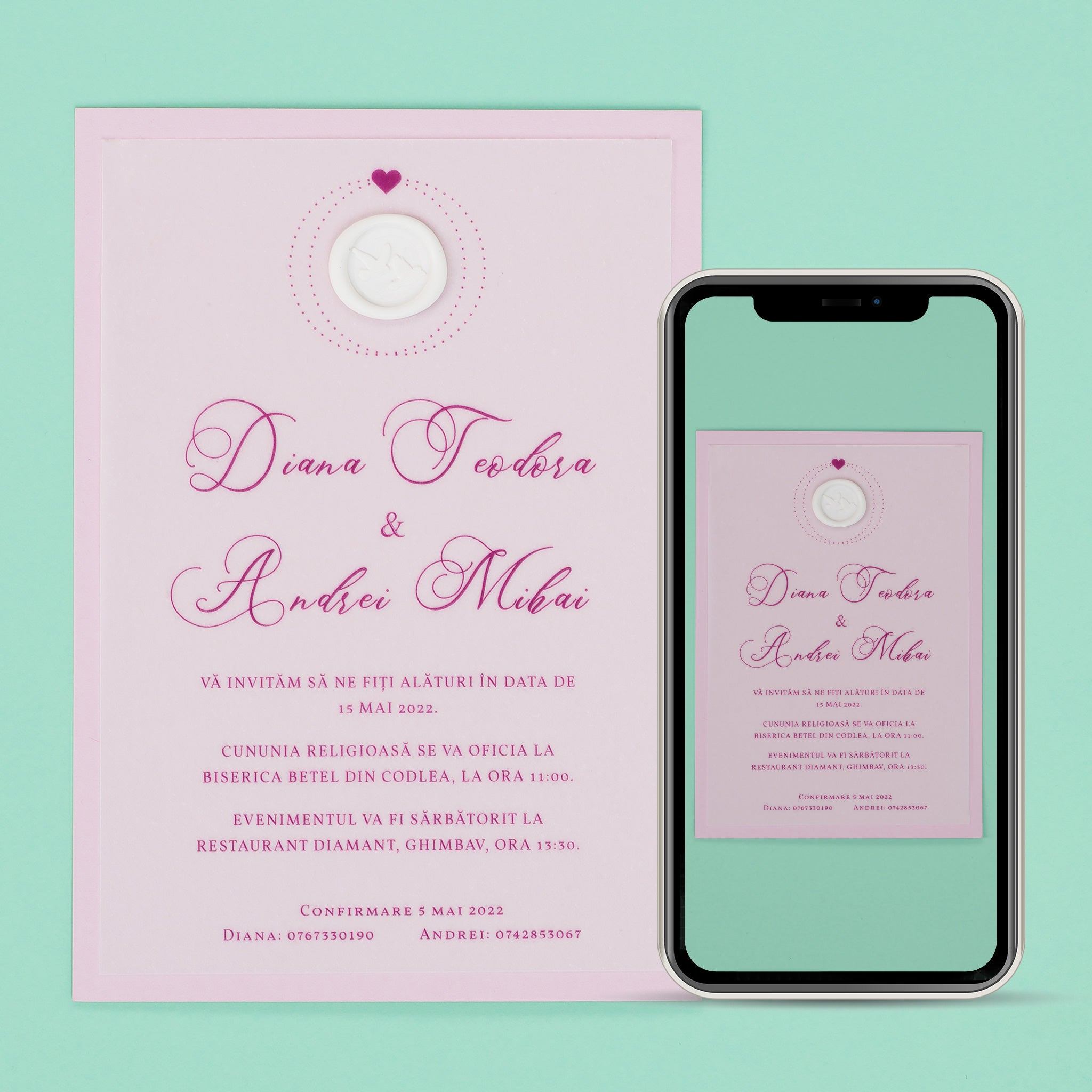 Geminus rosea, invitație nuntă, digital